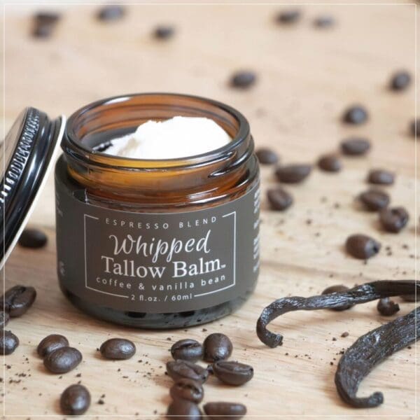 Handmade Whipped Tallow Balm (Coffee & Vanilla Bean), 100% Grass-fed/finished Beef Tallow, Non-Toxic Skincare, Natural Tallow Face Moisturizer, Relief For Dry Skin, Stretch Marks, Dark Circles, Razor Rash, Aftershave